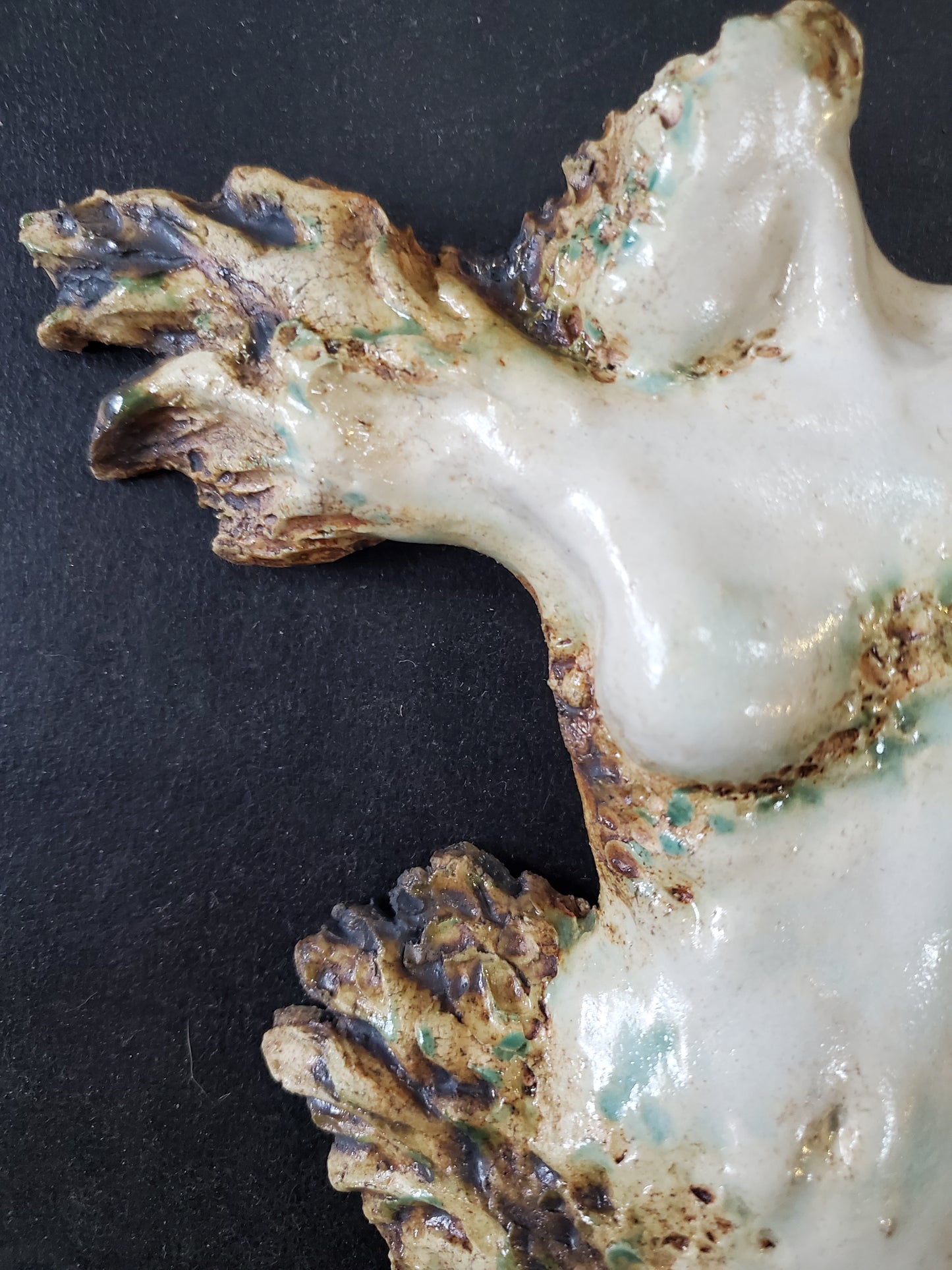 Animergence, medium size ceramic wallhanging sculpture, female figure with snake