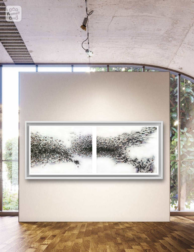 Diptych 'Genesis', original abstract art, charcoal, pastel and goldleaf drawings